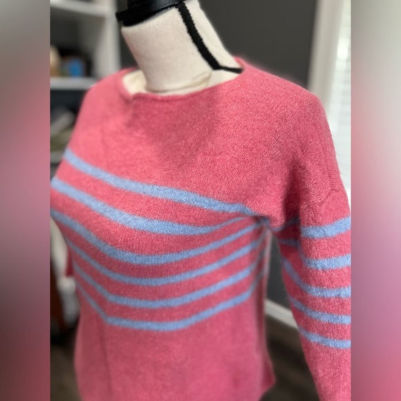 Vineyard Vines Alpaca Wool Sweater Medium Knit Pink Striped Boat Neck Women - Picture 2 of 6